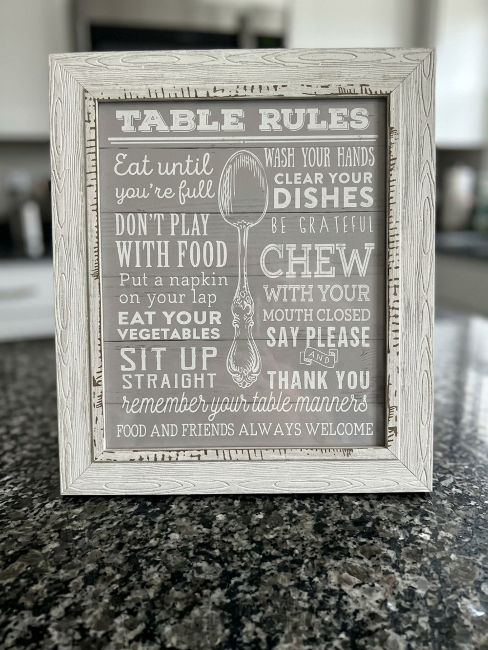 Rustic White "Table Rules" Framed Wall Art